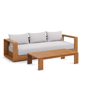 Modway Tahoe Outdoor Patio Acacia Wood 2-Piece Sofa And Coffee Table Set - EEI-6799-NAT-LGR