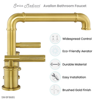 Avallon 8 in. Widespread, Sleek Handle, Bathroom Faucet in Brushed Gold SM-BF86BG