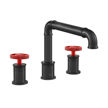 Avallon 8 in. Widespread, 2-Handle Wheel, Bathroom Faucet in Matte Black with Red Handles SM-BF85BR