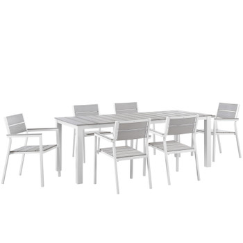 Modway Maine 7 Piece Outdoor Patio Dining Set EEI-1751-WHI-LGR-SET White Light Gray