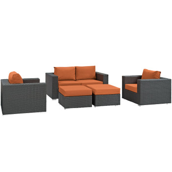 Modway Sojourn 5 Piece Outdoor Patio Sunbrella® Sectional Set EEI-1879-CHC-TUS-SET Canvas Tuscan