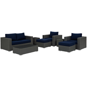 Modway Sojourn 8 Piece Outdoor Patio Sunbrella® Sectional Set EEI-1880-CHC-NAV-SET Canvas Navy