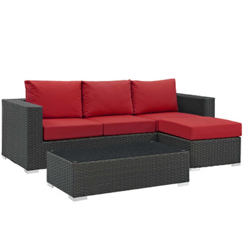 Modway Sojourn 3 Piece Outdoor Patio Sunbrella® Sectional Set EEI-1889-CHC-RED-SET Canvas Red