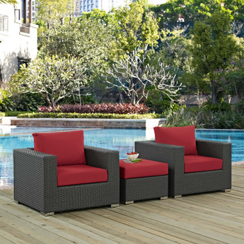 Modway Sojourn 3 Piece Outdoor Patio Sunbrella® Sectional Set EEI-1891-CHC-RED-SET Canvas Red