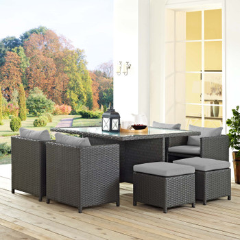 Modway Sojourn 9 Piece Outdoor Patio Sunbrella® Dining Set EEI-1946-CHC-GRY-SET Canvas Gray