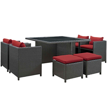 Modway Sojourn 9 Piece Outdoor Patio Sunbrella® Dining Set EEI-1946-CHC-RED-SET Canvas Red