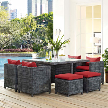 Modway Summon 9 Piece Outdoor Patio Sunbrella® Dining Set EEI-1947-GRY-RED-SET Canvas Red