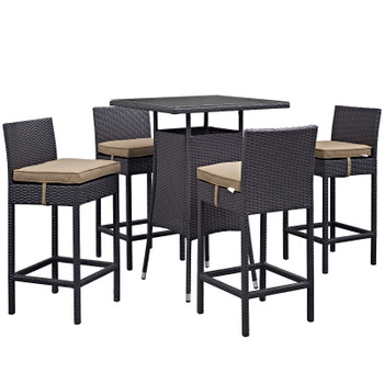 Modway Convene 5 Piece Outdoor Patio Pub Set EEI-1963-EXP-MOC-SET Espresso Mocha