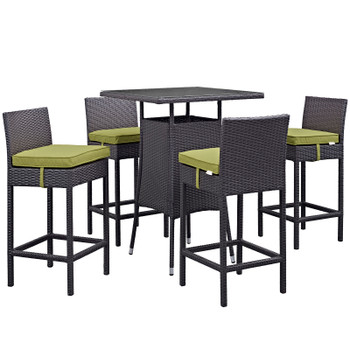 Modway Convene 5 Piece Outdoor Patio Pub Set EEI-1963-EXP-PER-SET Espresso Peridot