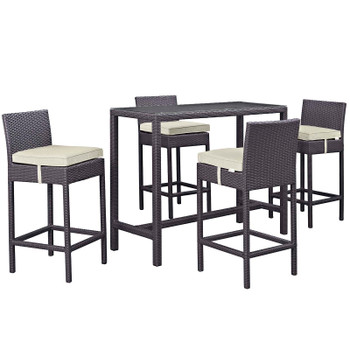 Modway Convene 5 Piece Outdoor Patio Pub Set EEI-1964-EXP-BEI-SET Espresso Beige