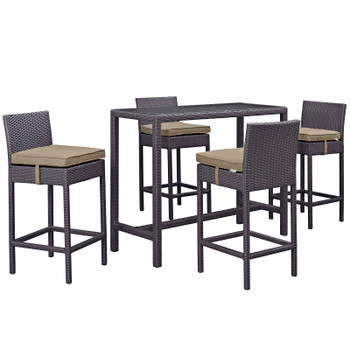 Modway Convene 5 Piece Outdoor Patio Pub Set EEI-1964-EXP-MOC-SET Espresso Mocha