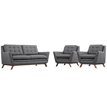 Modway Beguile 3 Piece Upholstered Fabric Living Room Set EEI-2141-DOR-SET Gray