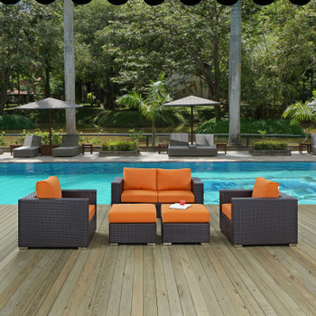 Modway Convene 5 Piece Outdoor Patio Sofa Set EEI-2158-EXP-ORA-SET Espresso Orange