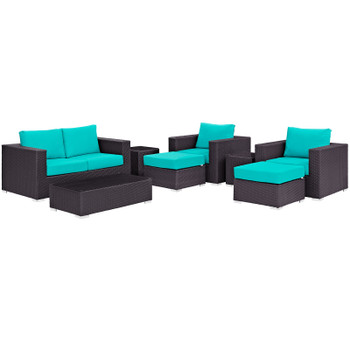 Modway Convene 8 Piece Outdoor Patio Sofa Set EEI-2159-EXP-TRQ-SET Espresso Turquoise
