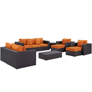 Modway Convene 9 Piece Outdoor Patio Sofa Set EEI-2161-EXP-ORA-SET Espresso Orange