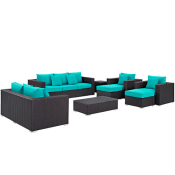 Modway Convene 9 Piece Outdoor Patio Sofa Set EEI-2161-EXP-TRQ-SET Espresso Turquoise