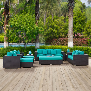 Modway Convene 9 Piece Outdoor Patio Sofa Set EEI-2161-EXP-TRQ-SET Espresso Turquoise