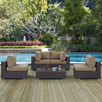 Modway Convene 5 Piece Outdoor Patio Sectional Set EEI-2163-EXP-MOC-SET Espresso Mocha