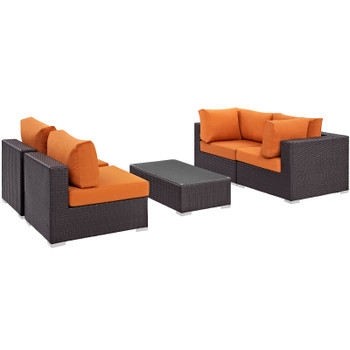 Modway Convene 5 Piece Outdoor Patio Sectional Set EEI-2163-EXP-ORA-SET Espresso Orange