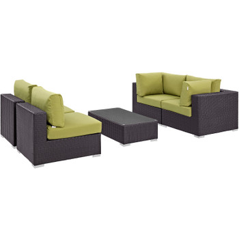 Modway Convene 5 Piece Outdoor Patio Sectional Set EEI-2163-EXP-PER-SET Espresso Peridot