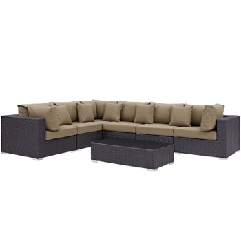 Modway Convene 7 Piece Outdoor Patio Sectional Set EEI-2168-EXP-MOC-SET Espresso Mocha