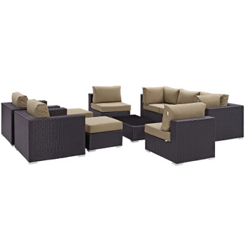 Modway Convene 10 Piece Outdoor Patio Sectional Set EEI-2169-EXP-MOC-SET Espresso Mocha