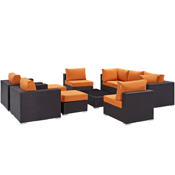 Modway Convene 10 Piece Outdoor Patio Sectional Set EEI-2169-EXP-ORA-SET Espresso Orange