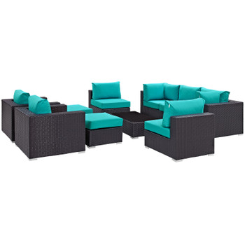 Modway Convene 10 Piece Outdoor Patio Sectional Set EEI-2169-EXP-TRQ-SET Espresso Turquoise