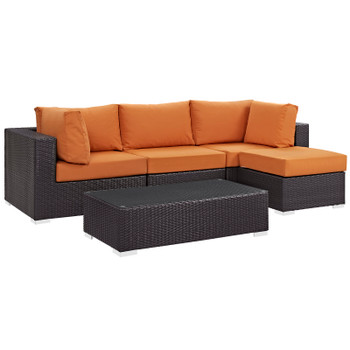 Modway Convene 5 Piece Outdoor Patio Sectional Set EEI-2172-EXP-ORA-SET Espresso Orange