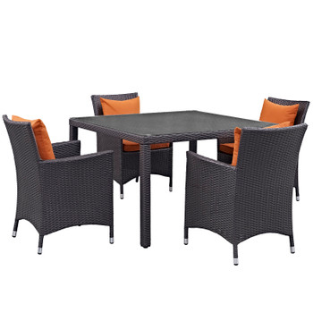 Modway Convene 5 Piece Outdoor Patio Dining Set EEI-2191-EXP-ORA-SET Espresso Orange