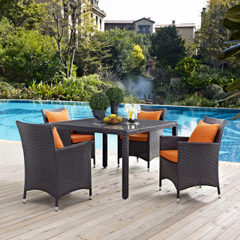 Modway Convene 5 Piece Outdoor Patio Dining Set EEI-2191-EXP-ORA-SET Espresso Orange