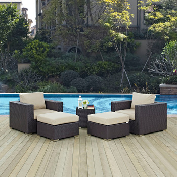 Modway Convene 5 Piece Outdoor Patio Sectional Set EEI-2201-EXP-BEI-SET Espresso Beige