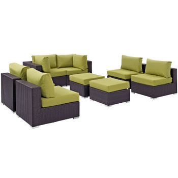 Modway Convene 8 Piece Outdoor Patio Sectional Set EEI-2204-EXP-PER-SET Espresso Peridot