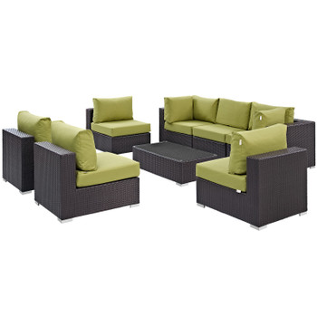 Modway Convene 8 Piece Outdoor Patio Sectional Set EEI-2205-EXP-PER-SET Espresso Peridot