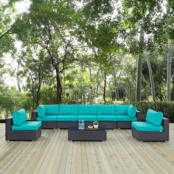 Modway Convene 8 Piece Outdoor Patio Sectional Set EEI-2205-EXP-TRQ-SET Espresso Turquoise