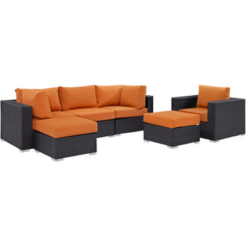 Modway Convene 6 Piece Outdoor Patio Sectional Set EEI-2207-EXP-ORA-SET Espresso Orange