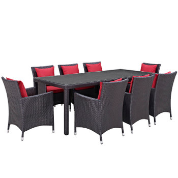 Modway Convene 9 Piece Outdoor Patio Dining Set EEI-2217-EXP-RED-SET Espresso Red