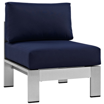 Modway Shore Armless Outdoor Patio Aluminum Chair EEI-2263-SLV-NAV Silver Navy