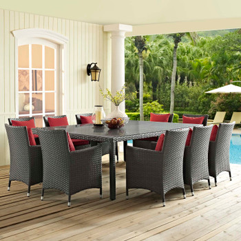 Modway Sojourn 11 Piece Outdoor Patio Sunbrella® Dining Set EEI-2311-CHC-RED-SET Canvas Red