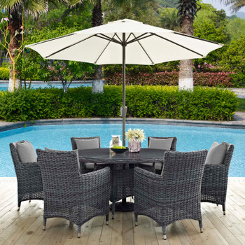 Modway Summon 8 Piece Outdoor Patio Sunbrella® Dining Set EEI-2329-GRY-GRY-SET Canvas Gray