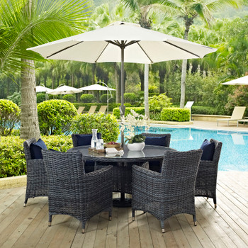 Modway Summon 8 Piece Outdoor Patio Sunbrella® Dining Set EEI-2329-GRY-NAV-SET Canvas Navy