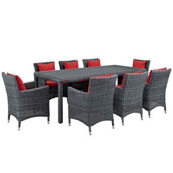 Modway Summon 9 Piece Outdoor Patio Sunbrella® Dining Set EEI-2331-GRY-RED-SET Canvas Red