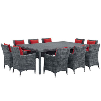 Modway Summon 11 Piece Outdoor Patio Sunbrella® Dining Set EEI-2333-GRY-RED-SET Canvas Red