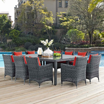 Modway Summon 11 Piece Outdoor Patio Sunbrella® Dining Set EEI-2333-GRY-RED-SET Canvas Red