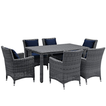 Modway Summon 7 Piece Outdoor Patio Sunbrella® Dining Set EEI-2334-GRY-NAV-SET Canvas Navy