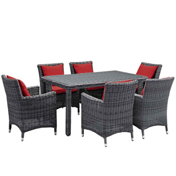 Modway Summon 7 Piece Outdoor Patio Sunbrella® Dining Set EEI-2334-GRY-RED-SET Canvas Red