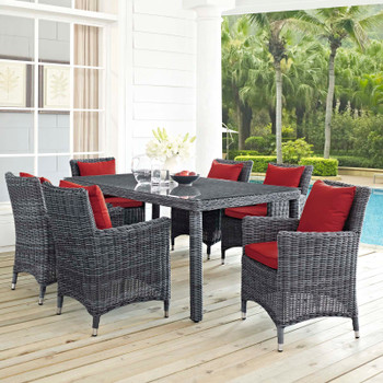 Modway Summon 7 Piece Outdoor Patio Sunbrella® Dining Set EEI-2334-GRY-RED-SET Canvas Red