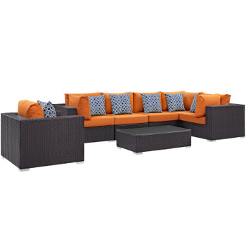 Modway Convene 7 Piece Outdoor Patio Sectional Set EEI-2350-EXP-ORA-SET Espresso Orange