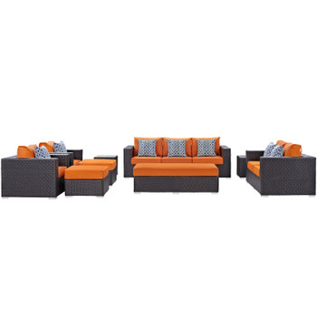 Modway Convene 9 Piece Outdoor Patio Sofa Set EEI-2354-EXP-ORA-SET Espresso Orange