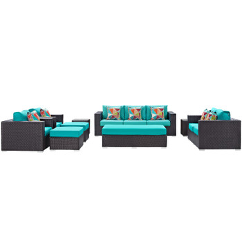 Modway Convene 9 Piece Outdoor Patio Sofa Set EEI-2354-EXP-TRQ-SET Espresso Turquoise